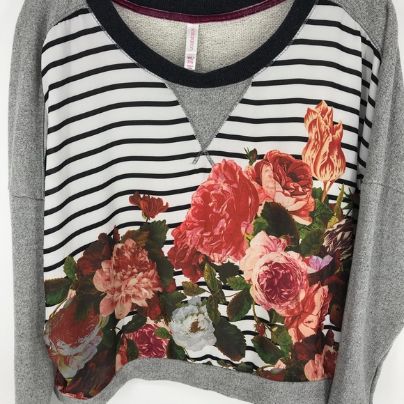 Grey Floral Sheer Front Sweatshirt - Picture 3 of 6